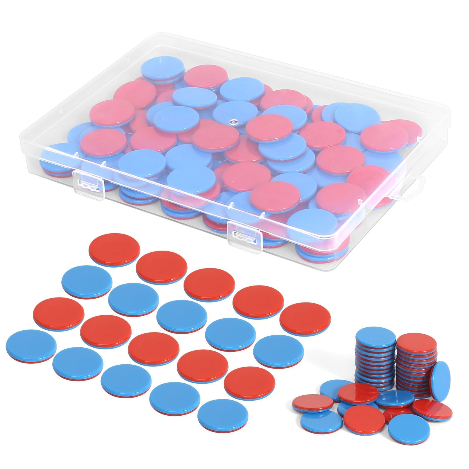 Plaquettes RéVersibles Rouge Bleu Plastique, 100 PièCes Re Plastic Plaquettes RéVersibles avec BoîTes En Plastique, Aide au Calcul MathéMatiques Plaquettes RéVersibles Jetons de Comptage