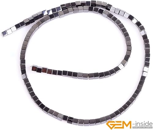 Miniatura 2 de GEM-Inside - Cuentas sueltas cuadradas de hematita negra no magnéticas, cuentas sueltas de 0.118in para hacer joyas, 15 pulgadas