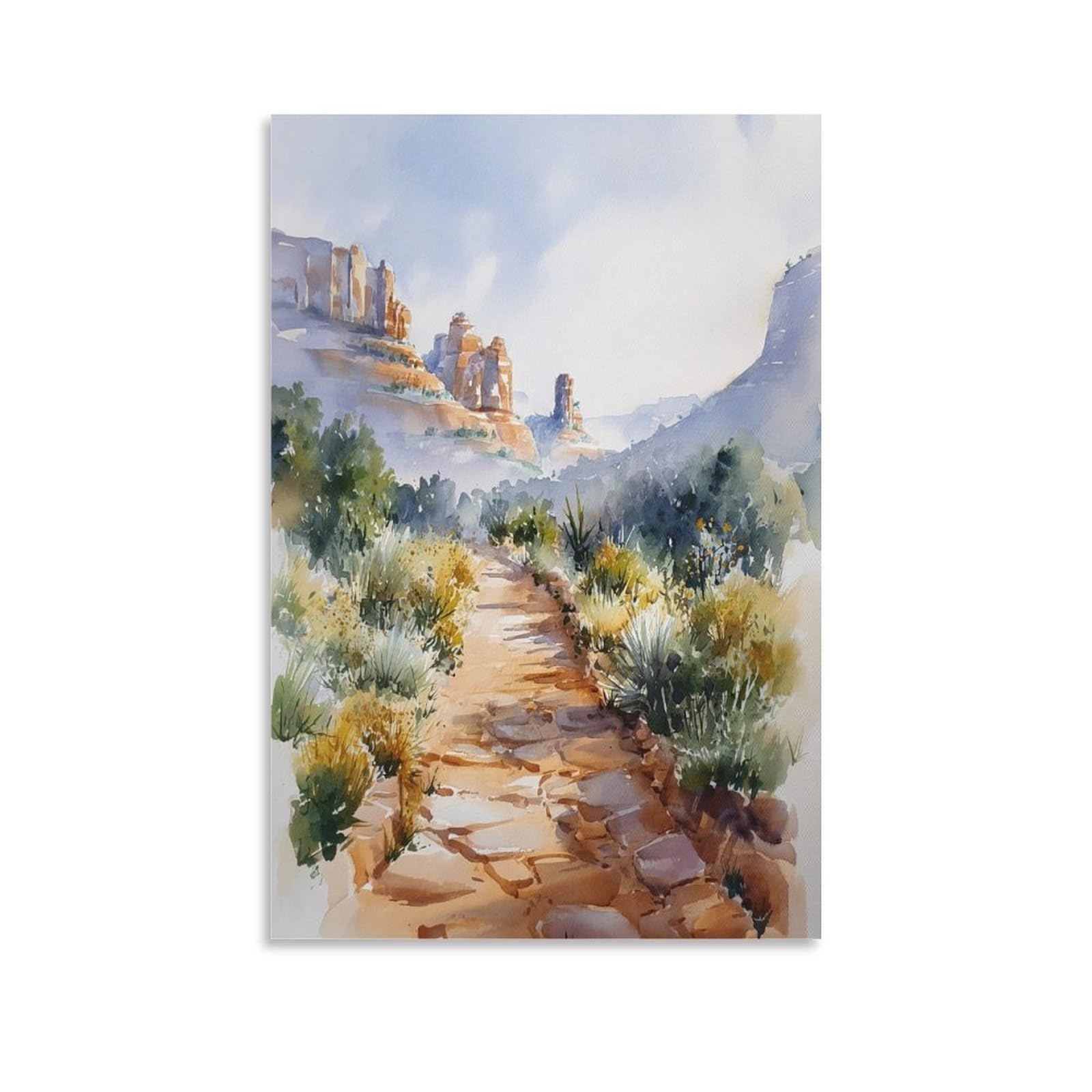 LCYNNH Sedona Watercolor Arizona Desert Tree 12x18inch(30x45cm) Vintage Travel Poster Watercolor Canvas Art