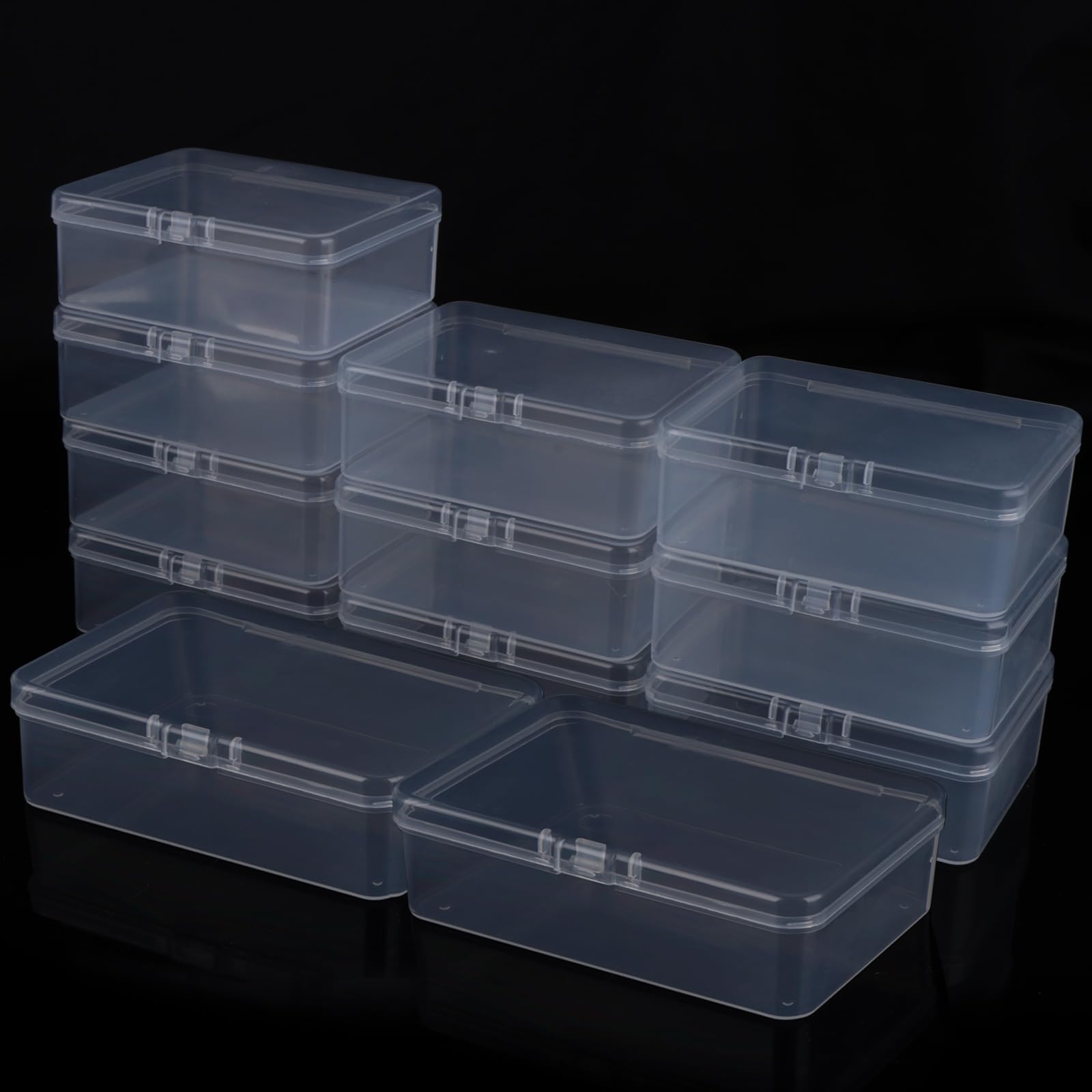 ASelected Pack of 12 Plastic Boxes with Lids 9.5 x 6.5 x 3.5 cm Storage Box Small Storage Box with Lid for Small Beads Jewellery Screws Craft Accessories