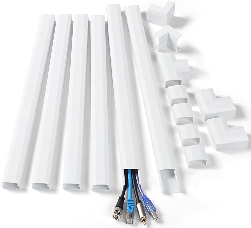 ZhiYo Wall Cable Hider, Cord Hider to Hide 3-4 Cords, Self-Adhesive TV Wire Hider for Wall, Cable Management Kit, Wire Raceway White, 102in 6 x L17in, Paintable Cord Concealer, W1.2in x H0.6in
