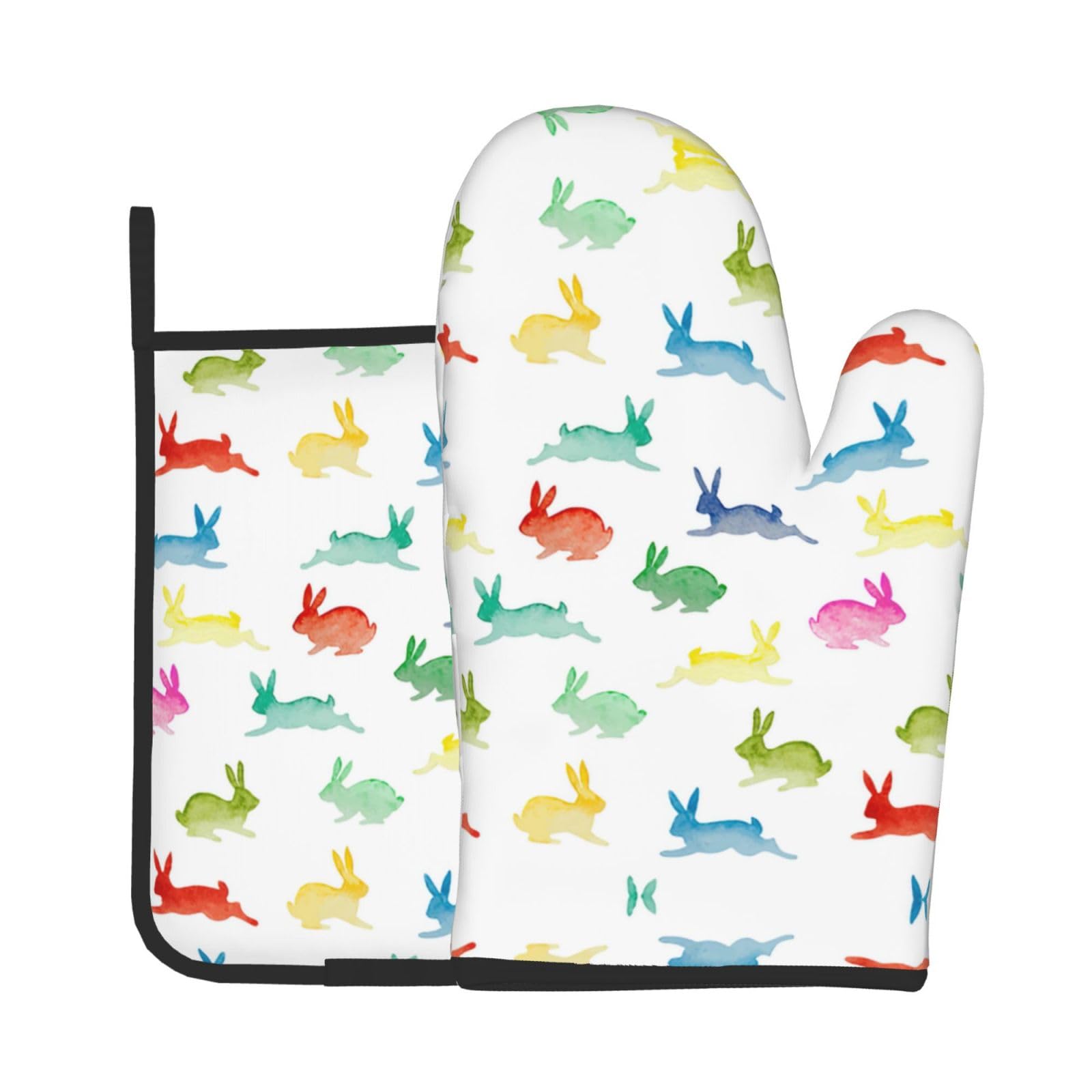 Rainbow Rabbit Kitchen Baking Two-Piece Set,Multipurpose Oven Gloves,Used for Barbecue Kitchen Baking