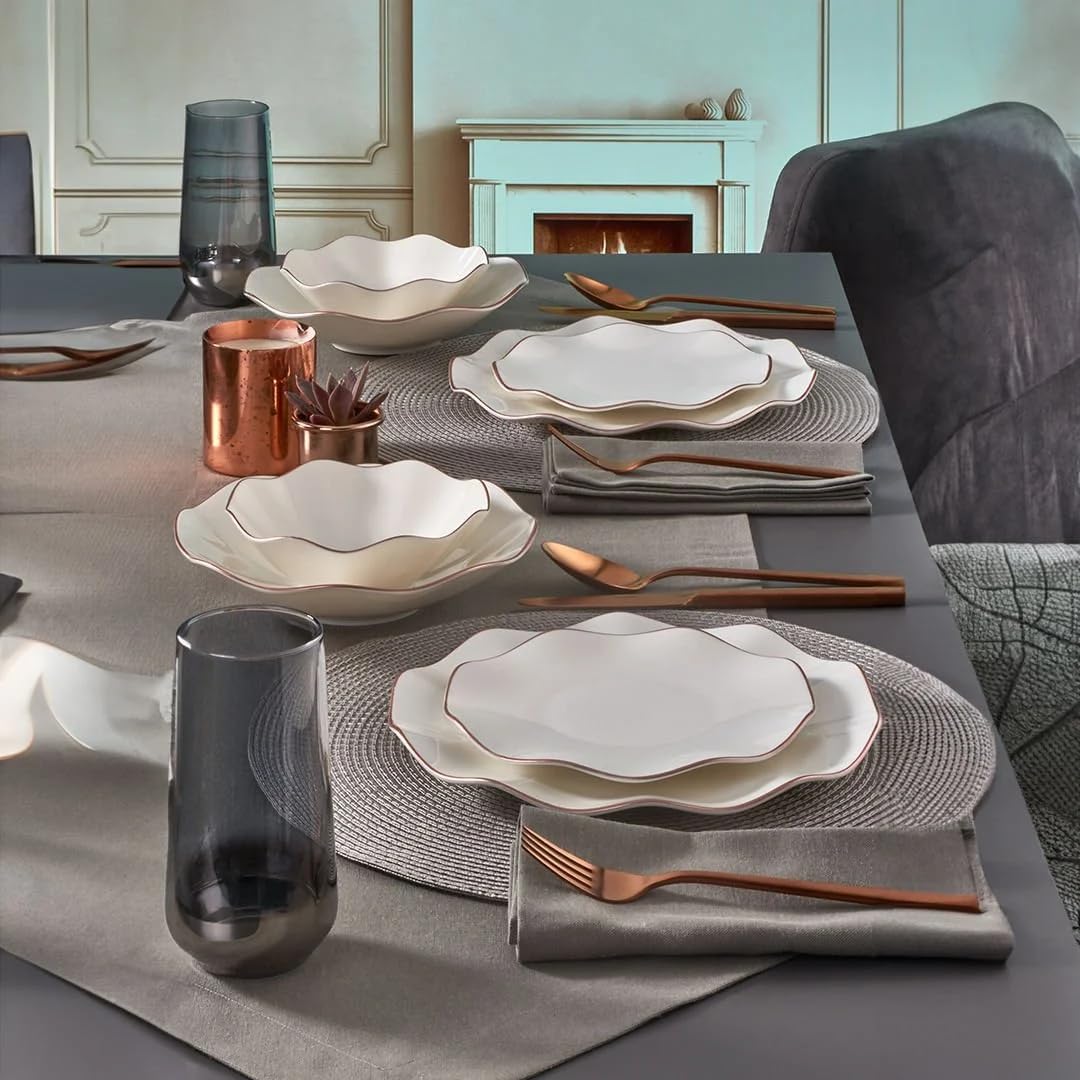 Vajilla Güral Porselen Nesrin Cobre de Porcelana, 24 piezas para 6 personas – Vajilla Completa y Elegante