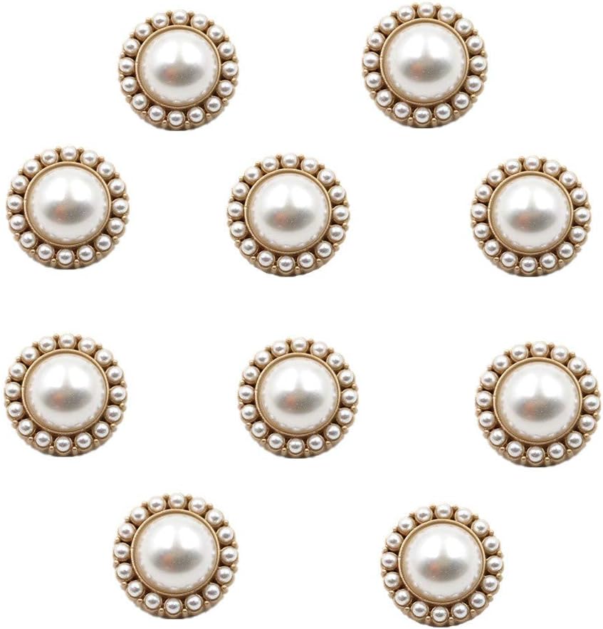 10pcs Round Pearl Buttons with Shank for Sewing Gold Button Crafts for Clothes Shirts Suits Coats Sweaters Wedding Dress Clothing Decorations (Pearl, 32L/20mm)