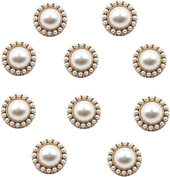 10pcs Round Pearl Buttons with Shank for Sewing Gold Button Crafts for Clothes Shirts Suits Coats Sweaters Wedding Dress Clothing Decorations Pearl, 28L/18mm
