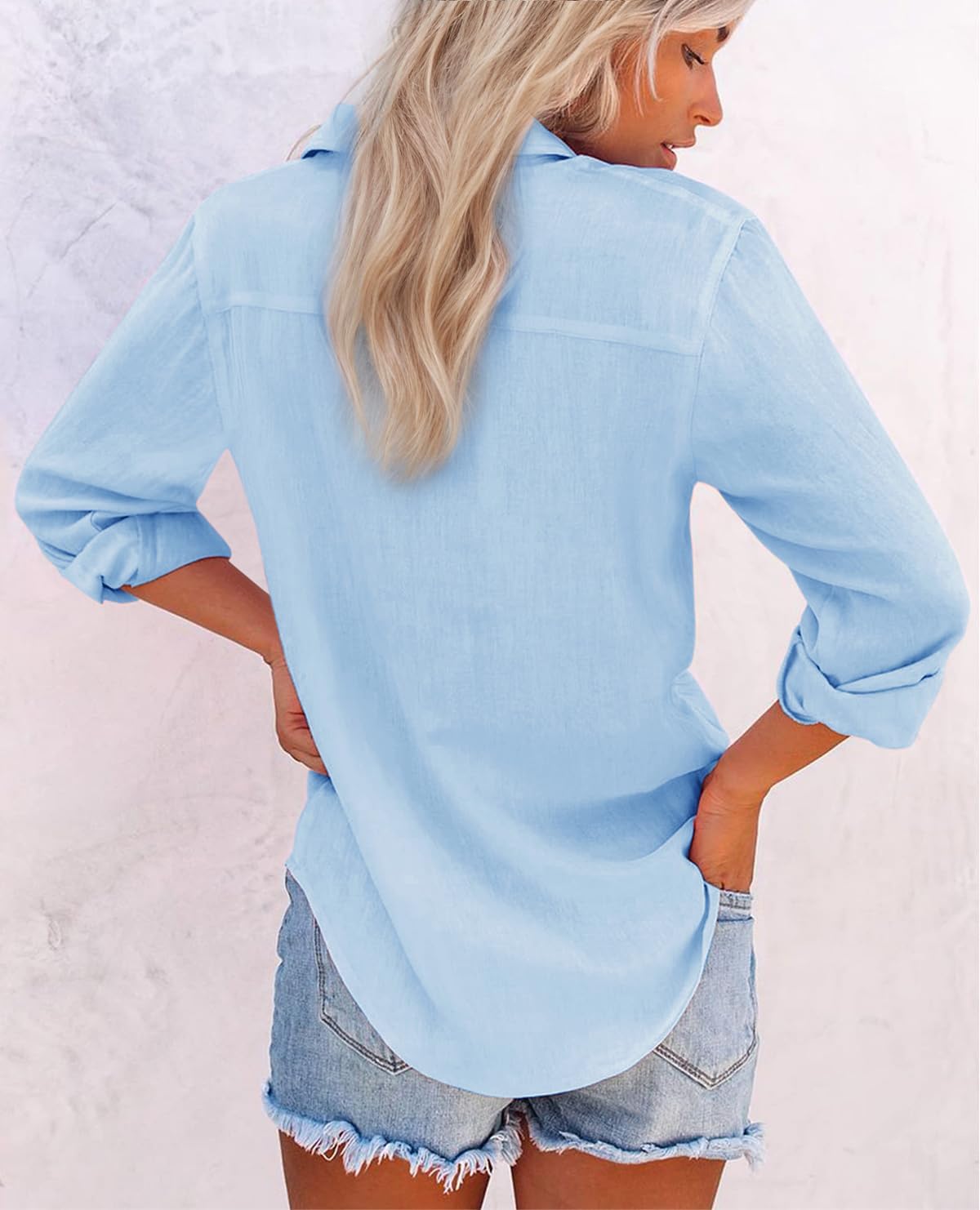 Womens Button Down Shirts Cotton Dress Shirts Oxford Shirts Long Sleeve Work Blouses Collared Tops Tunics with Pocket - Image 2