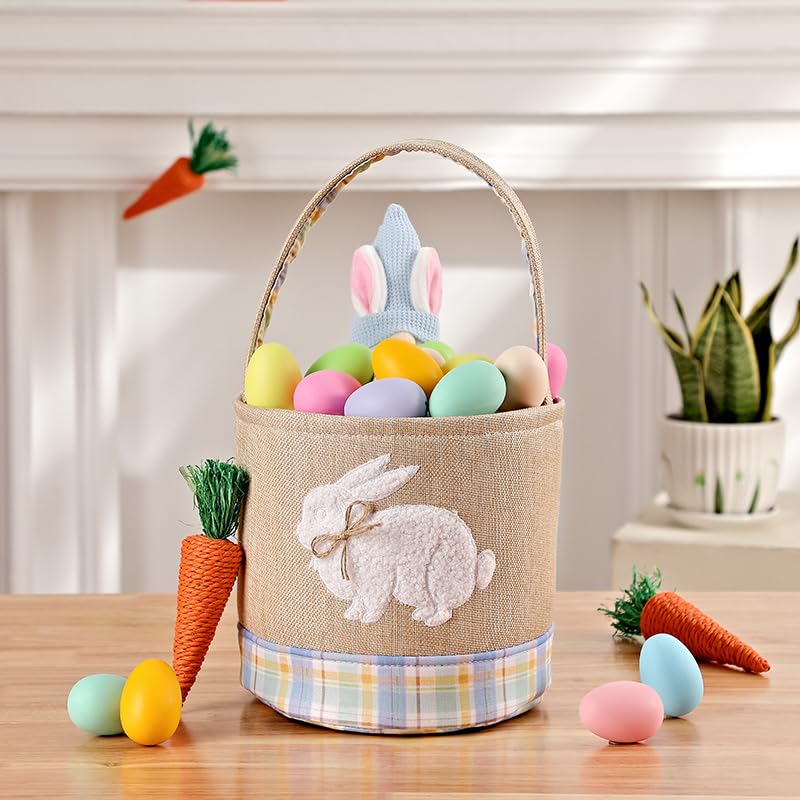 Image of Easter Basket Essentials Gift Baskets Empty for Kids Toddler Baby Girls Boys Easter Egg Basket Toy Bunny Storage Baskets Blue Easter Bucket Organizer for Stuffers