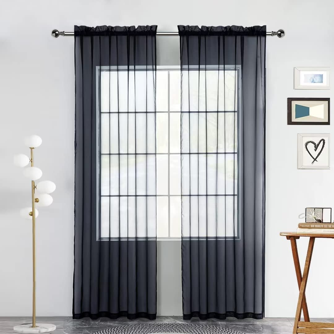 SpaceDresser Sheer Voile Window Treatment Rod Pocket Curtain Panels for Kitchen Bedroom Living Room Drapes Sunlight Filtering Privacy Semi Home Decor Assorted Colors Sizes (Charcoal Grey, 52 W x 90 L)