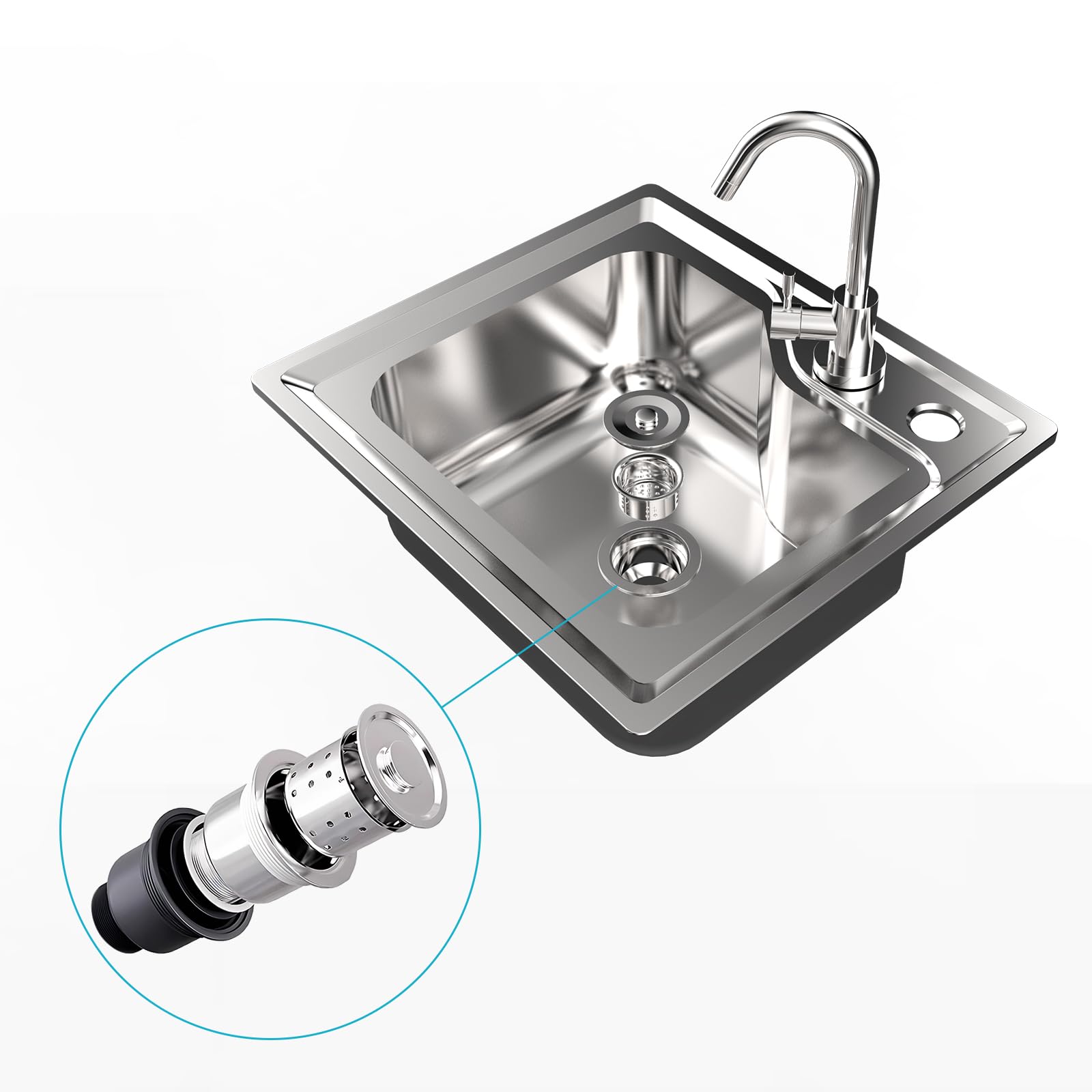 Lavabo Indipendente da Cucina Inox, Lavello da Esterno con Rubinetto | Lavello Commerciale Autoportante Lavello di Utilità Lavabo Cucina Lavamani Industriale Per Garage Cortile Giardino 42X37cm