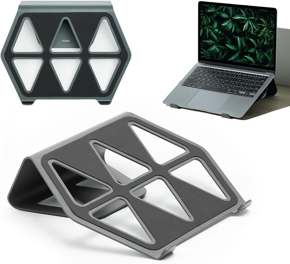NUMIN Facet Laptop Stand Graphite | Laptop Tabletop Stand | Sturdy Rust Free Metal and Wood Design | Anti Slip leatherite Surface | Compatible for MacBook, HP, Dell, Lenovo