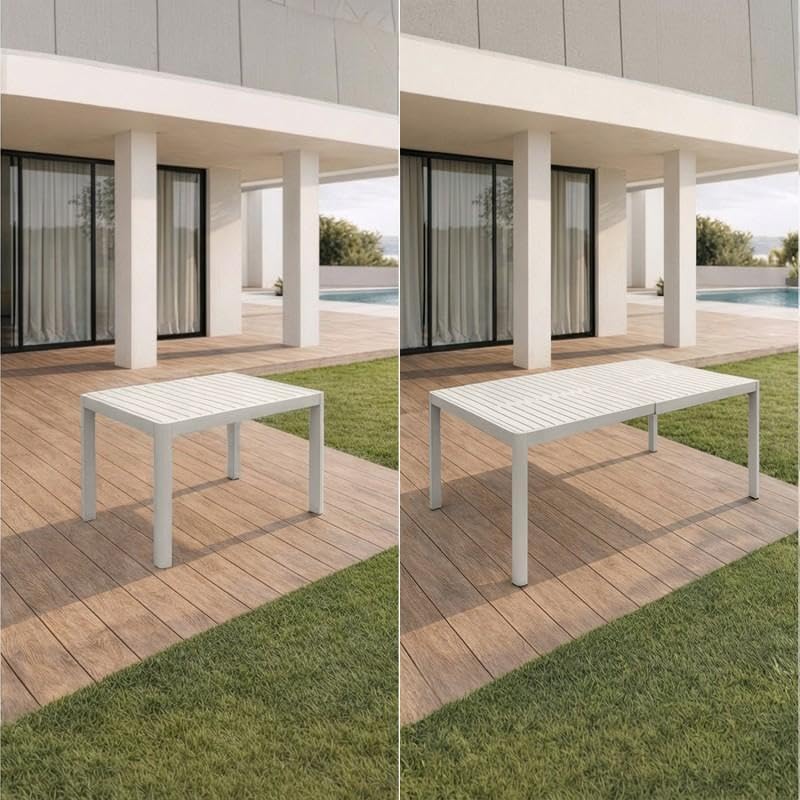 DRW Tavolo allungabile da esterno in alluminio color crema, 75 x 240 x 90 cm