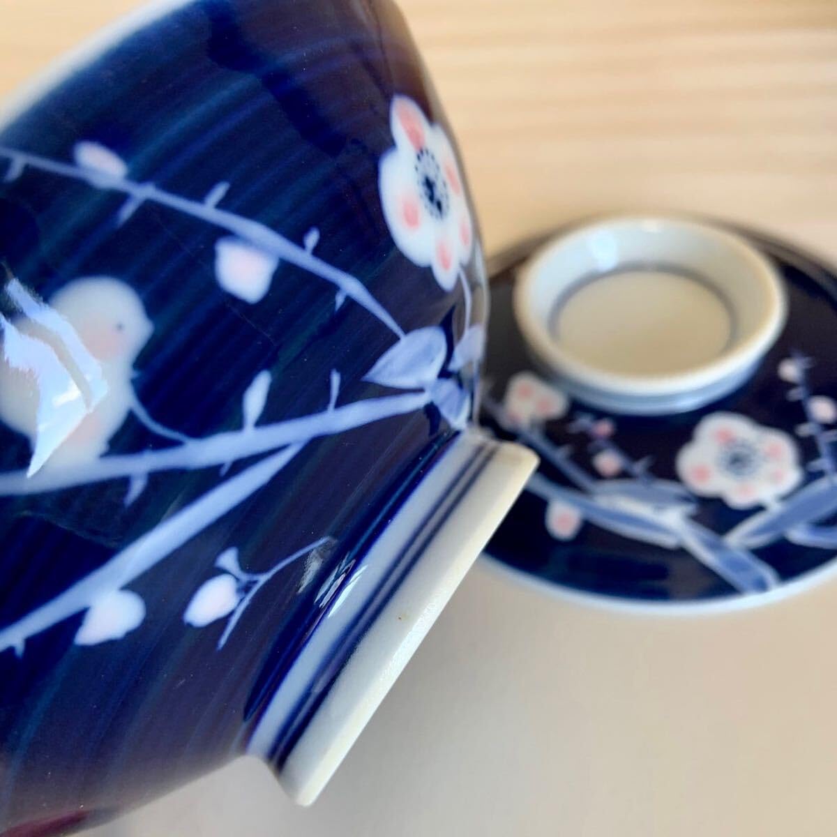 Amazon.co.jp: 有田焼 染付 蓋付き茶碗 4点 夫婦飯碗 蓋付碗 蓋茶碗