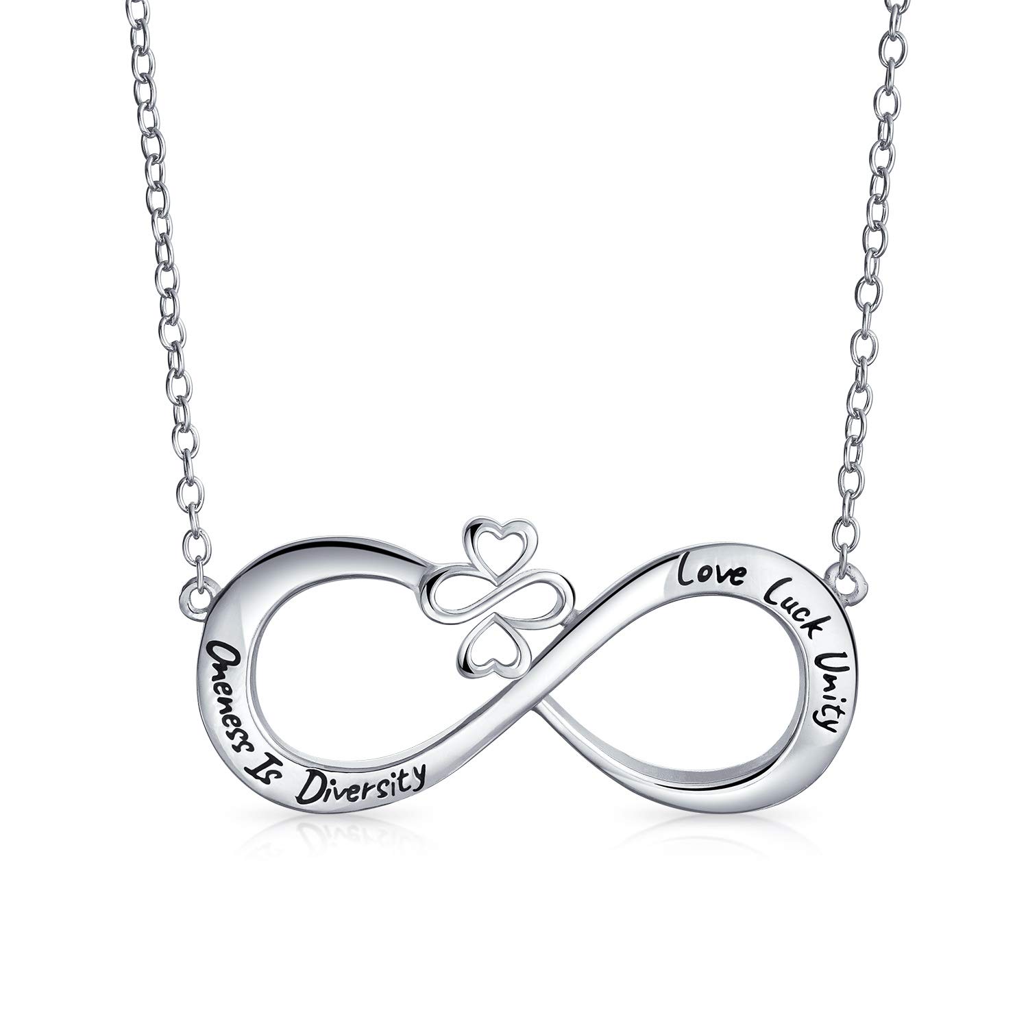 Ayllu Amulet Talisman Unique Intertwine Symbol Inspirational Words BFF Open Infinity Heart Clover Love Luck Unity Pendant Necklace For Women Girlfriend Teens