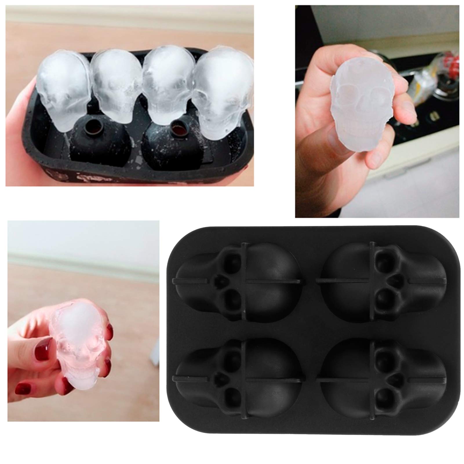 1 stampo per cubetti di ghiaccio in silicone a forma di teschio 3D per Halloween, whisky e cocktail