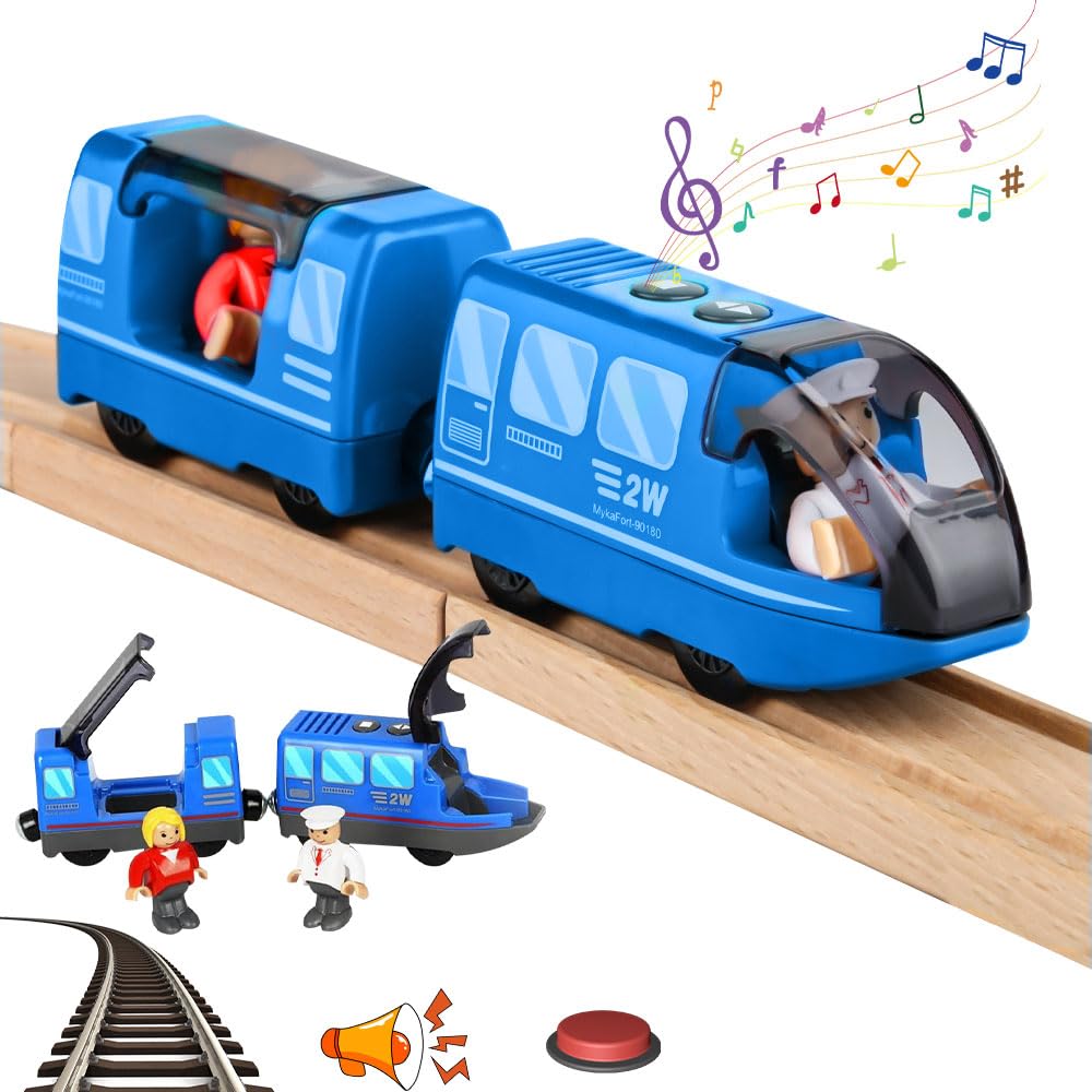Locomotive Electrique Train En Bois - Compatible Thomas & Brio - Connexion Magnétique, Sons Réels - Rouge