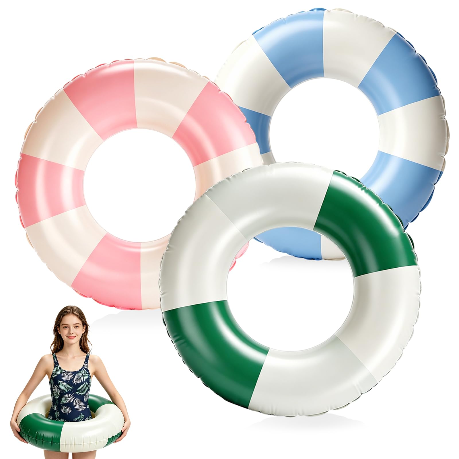 3PCS Inflatable Pool Ring, Swimming Pool Inflatables Rings for Adults and Teens, Durable PVC Pool Floats Swimming Ring, Water Pool Tube Swim Ring for Summer Beach Party