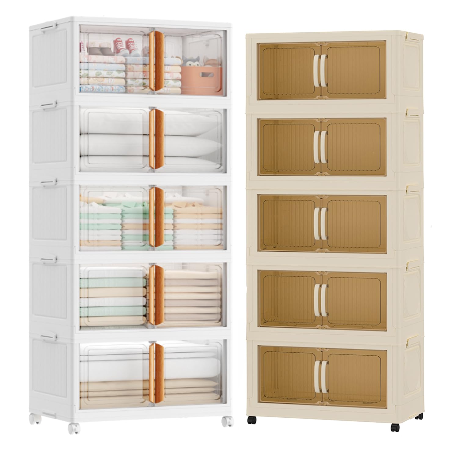 wookon 364QT+266QT Closet Organizer Stackable Bathroom & Bedroom Boxes, Space-Saving Water-Resistant Storage Box with Handles & Wheels for Toilet, Dorm, Home Organization