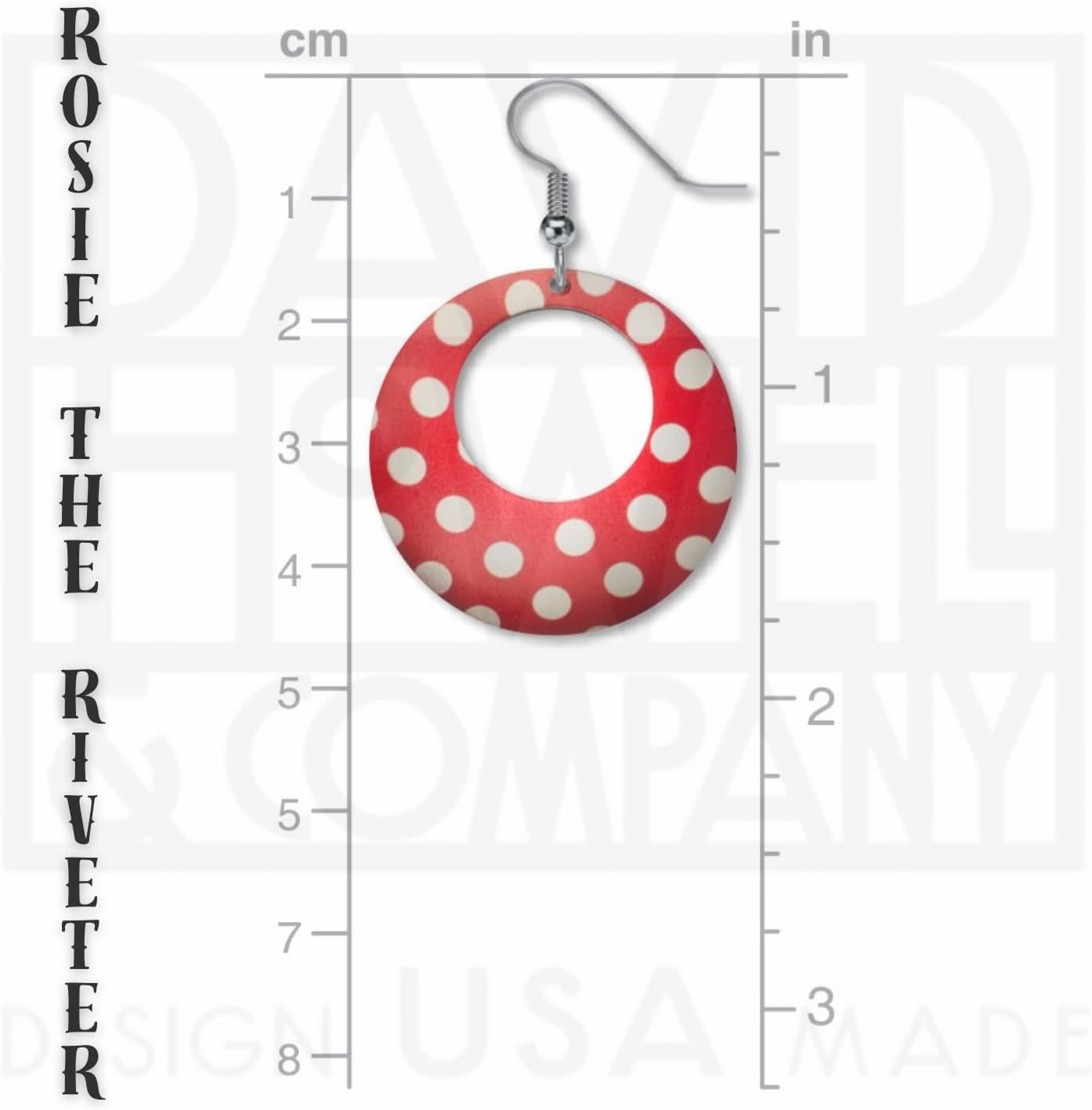 Giclee Printed Brass, Polka Dot Rosie the Riveter Earrings