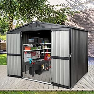 Domioutdoorstorageshed82x62metalsteelutilitytoolshedstoragehousewithdoublelockabledoorsairventforbackyardgardenpatiolawn Urban Country Home Decor Domi outdoor storage shed 82 x 62 metal steel utility tool shed storage house with double lockable doors air vent for backyard garden patio lawn urban country home decor