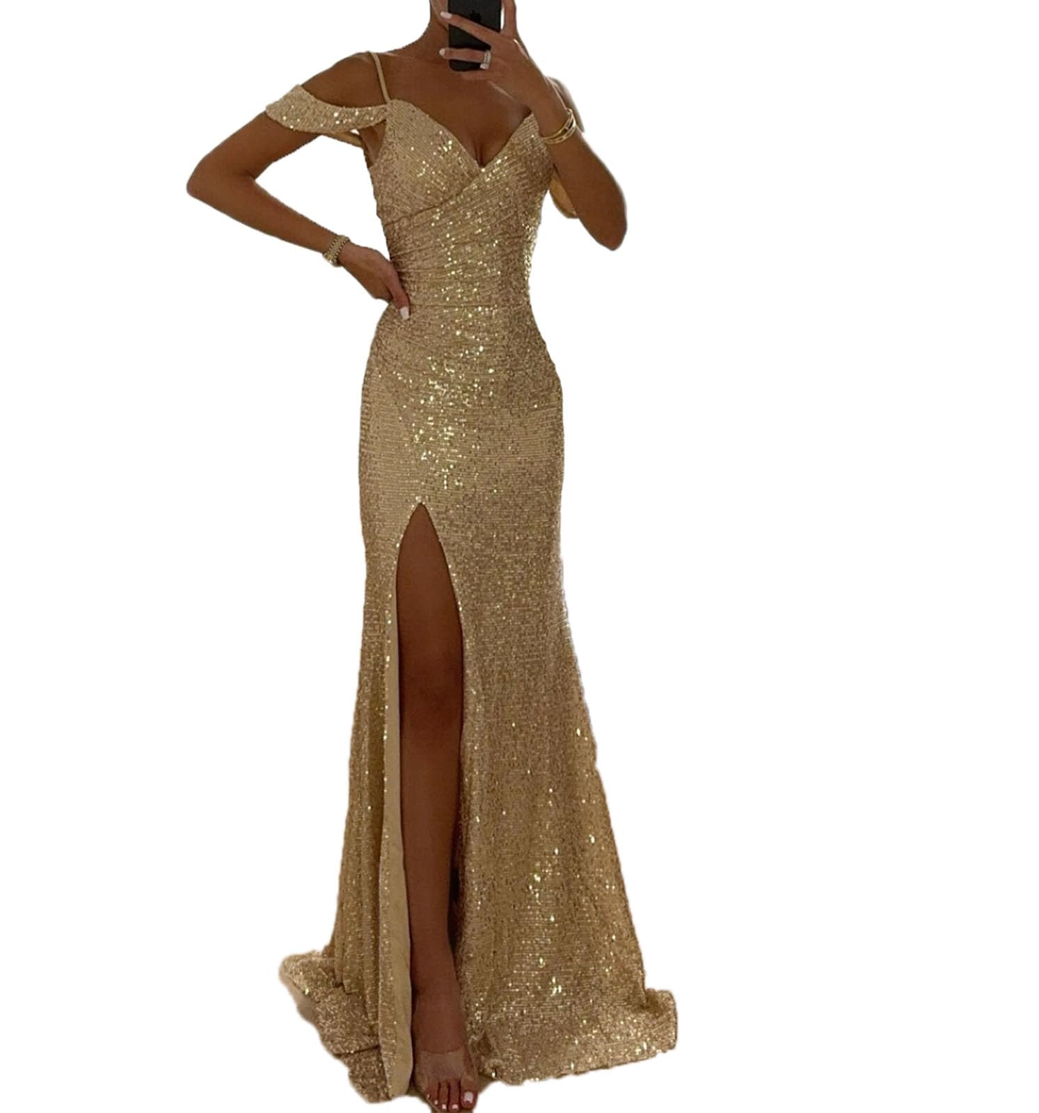 Robe de bal sexy à paillettes à col en V pour soirée chic
