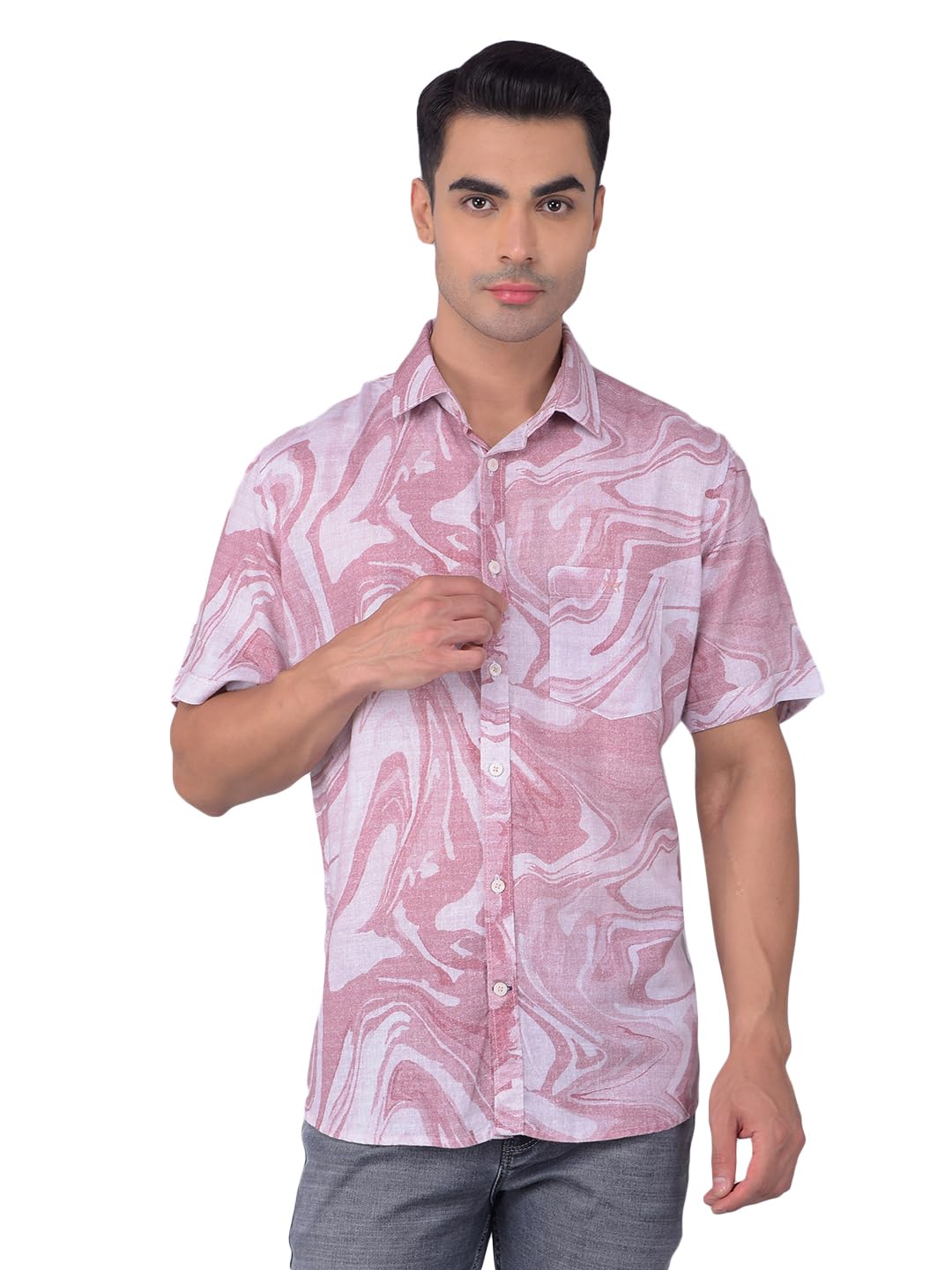 Crimsoune Club Men's Red Printed Linen Shirt-picture-13
