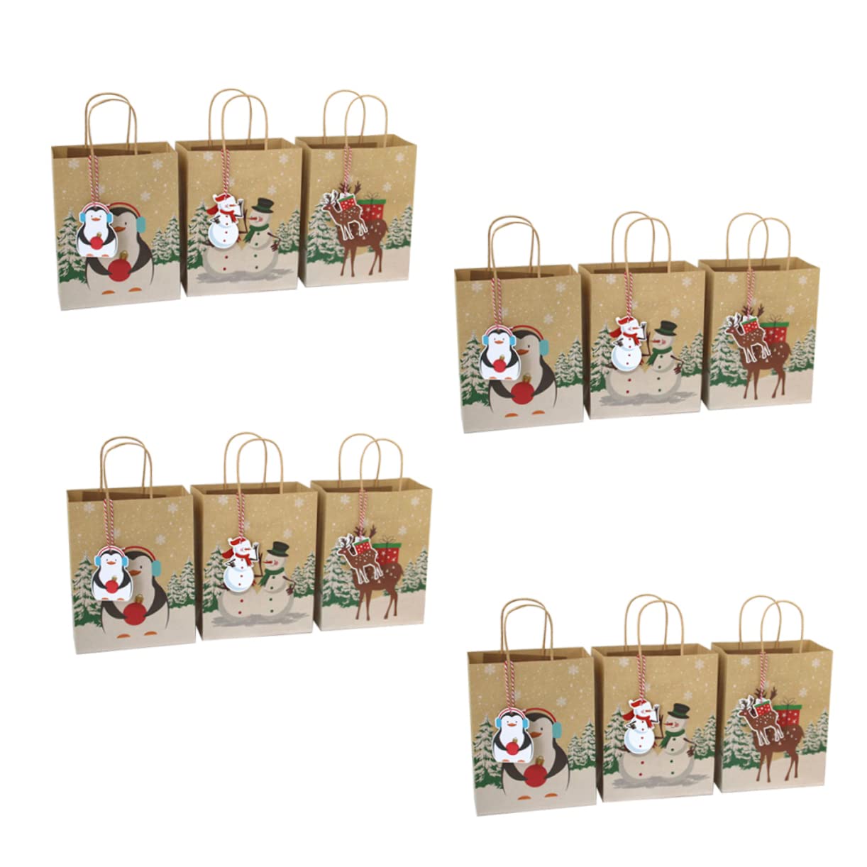 COLLBATH 24stücke Kunststoffbeutel Mit Quadratischem Boden Weihnachtspapierbeutel Aus Kraftpapier Geschenktaschen Mit Cartoon-weihnachtsmotiv Und Langlebig Für Weihnachtsfe