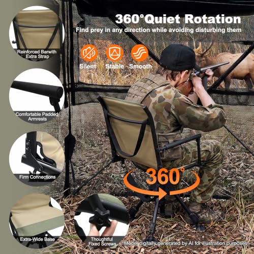 MYDAYS OUTDOOR Hunting Blind Chair 360 Degree Silent Swivel,Turkey Hunting Seat,300 Lbs Capacity, Height Adjustable & Quick Folding for Ultimate Portable Comfort - image 3