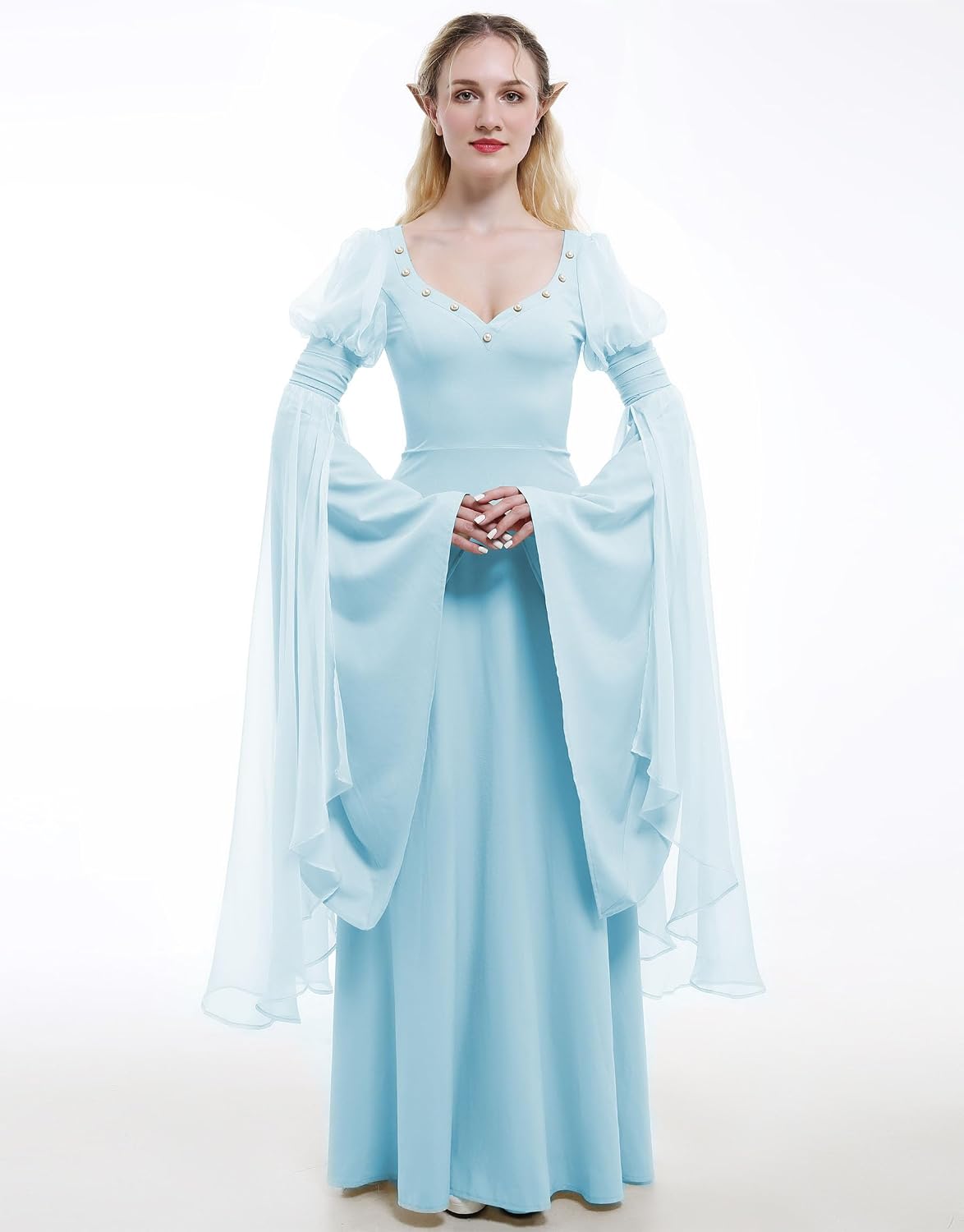 daizbella Women Renaissance Dress Bell Sleeves Medieval Dress Fairy Dress Fantasy Retro Medieval Costume