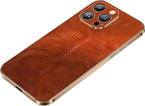 Genuine Leather Case for iPhone 15/15 Pro/15 Plus/15 Pro Max, Full Coverage Lens Phone Cover Ultra Thin Slim Light Luxury Leather Case