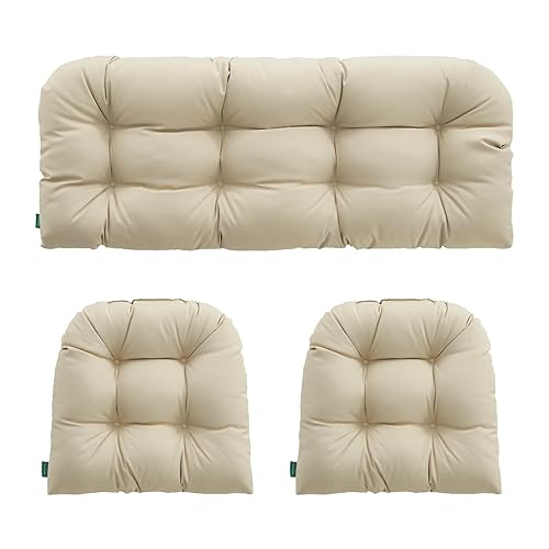 Outdoor/Indoor All Weather Tufted Wicker Chair Cushions of 3 Pieces,