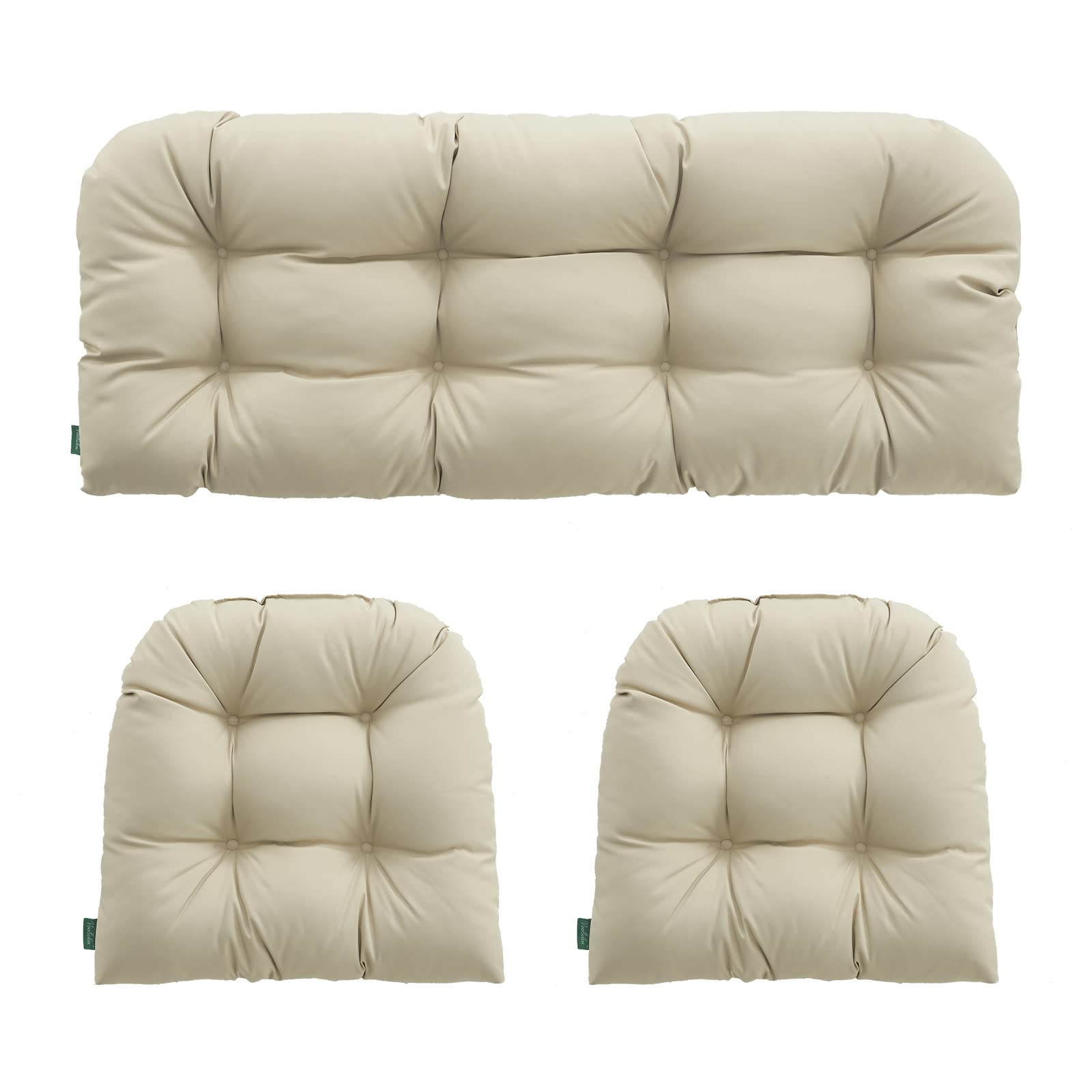 outdoor/indoor all weather tufted wicker chair cushions of 3 pieces, 1 loveseat and 2 u-shape waterproof cushions for patio furniture,wicker loveseat,bench-beige