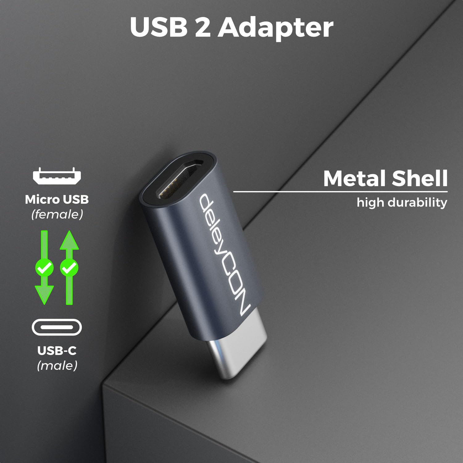deleyCON Adattatore Micro USB A USB-C 2 Pezzi Spina USB-C Presa Micro USB OTG