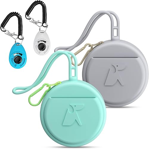 BARKIE Bolsa pequeña de silicona para perros con clicker de entrenamiento para mascotas, 2 unidades, cremallera de metal duradera, correa integrada,