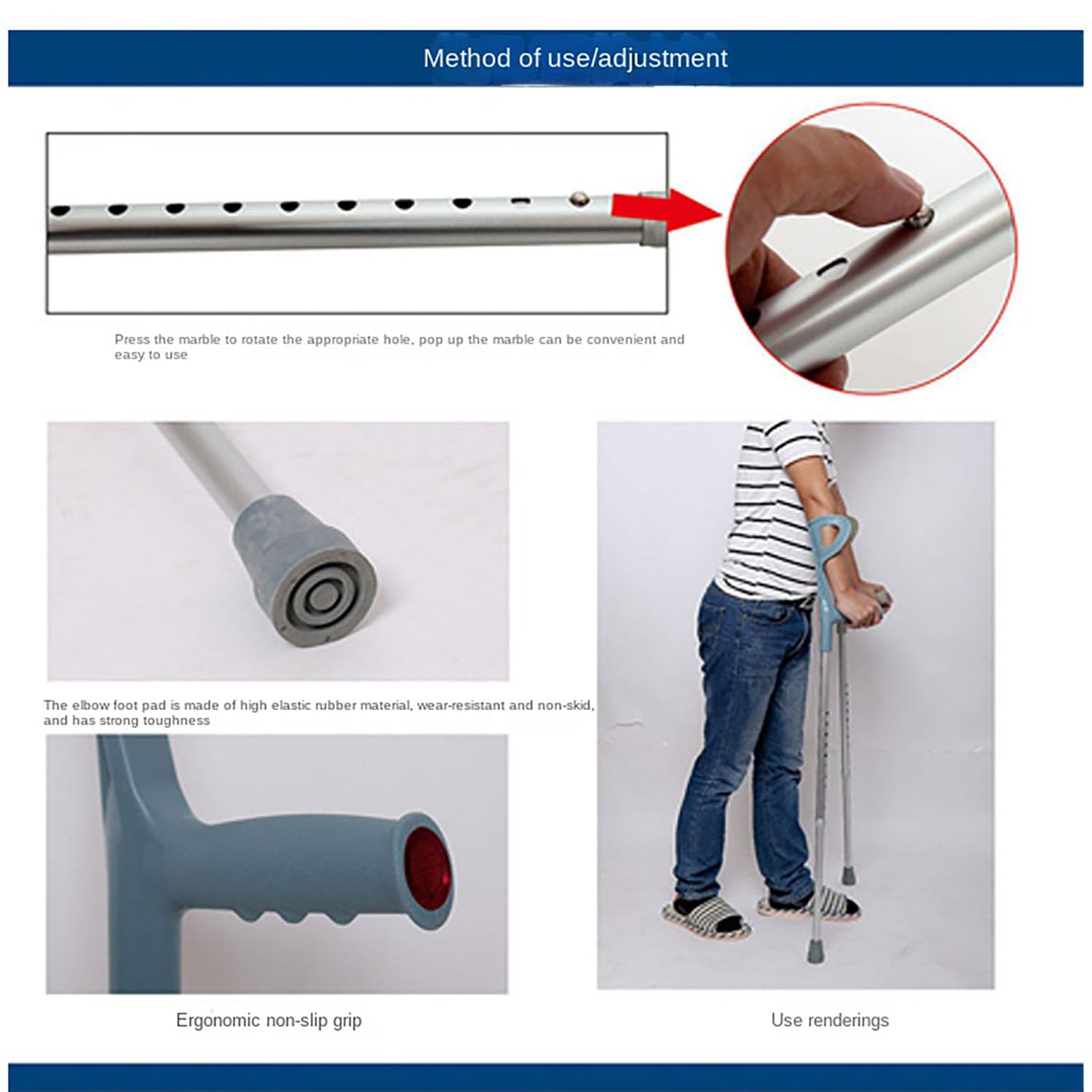 2 stampelle per avambraccio per adulti, stampelle regolabili per adulti, 9-1,2 m, capacità di peso 99,8 kg, cuscino in alluminio ABS leggero, stampelle per camminare per adulti e anziani