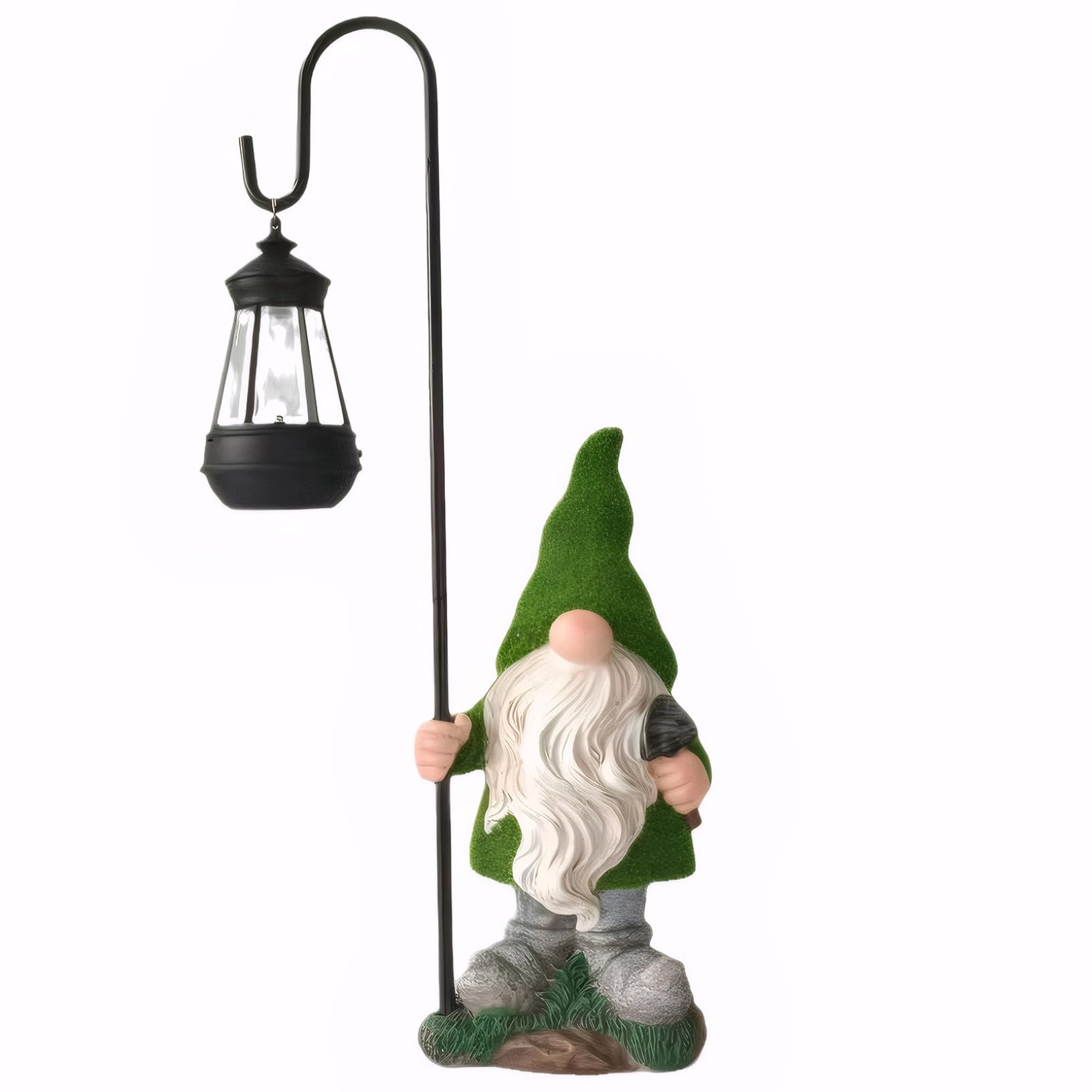Garden Gnomes Gnome Solar Light 18.9 Inch Tall Flocked Resin Garden Gnomes with Solar Lantern Waterproof Gnome Statue Ornaments for Yard