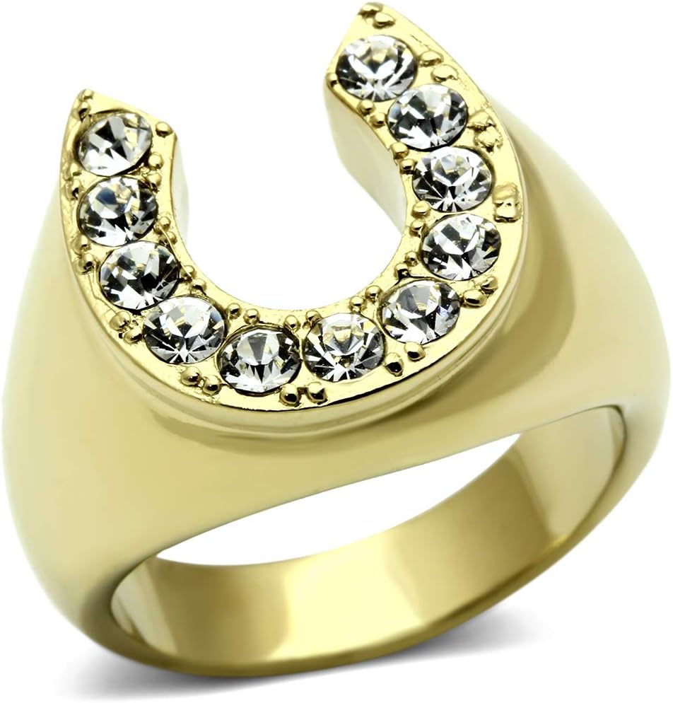 Men's CZ Clear Stone Horseshoe Horse Equestrian Novelty Fashion Statement Ring