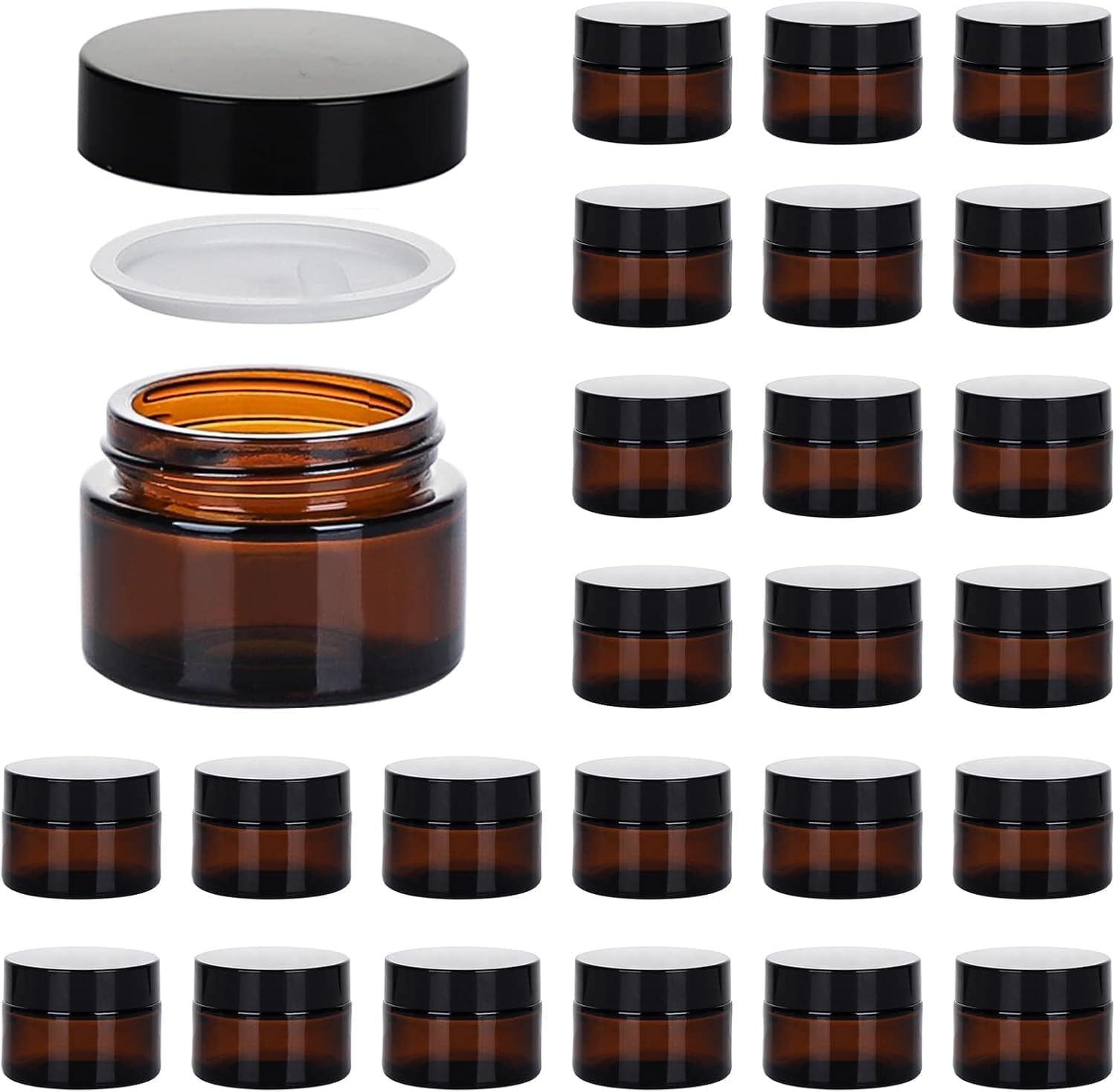 50 Pack 5ml Black Glass Jars with Lids, 5g Thick UV Protection Refillable Sample Containers, Airtight Leak-Proof Cosmetic Jars for Cream, Lotion, Essential Oil, Balm Travel Storage