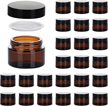 50 Pack 5ml Black Glass Jars with Lids, 5g Thick UV Protection Refillable Sample Containers, Airtight Leak-Proof Cosmetic Jars for Cream, Lotion, Essential Oil, Balm Travel Storage