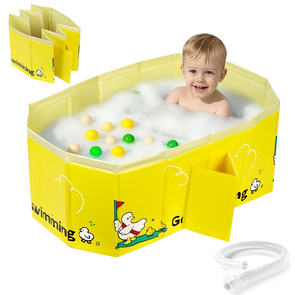AUYAO Baignoire Pliable Bébé avec Valve Vidange Portable 0-8 Ans