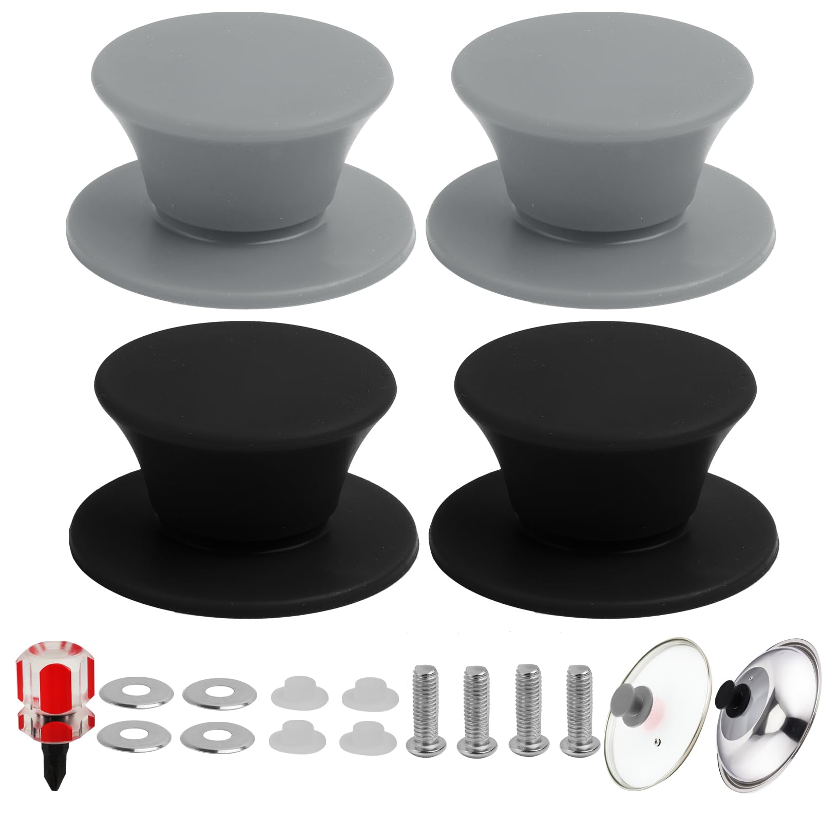 FunWorth 4Pcs Pan Lid Knob Replacement, Universal Pot Lid Cover Knob with Screwdriver