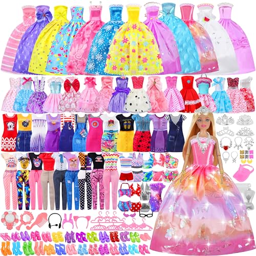 135 Pcs Doll Clothes Outfit for Babys Doll Accessories Mini Dress Party Dress Bikini Set Tops Pants Shoes Hangers Hat Random Stlye for 11.5 Inch Girl Doll Doll Dress up Toys for 3+ Little Girls Kids