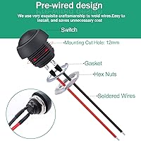 Vista 3 de Twidec /6 unids interruptor de botón momentáneo de 0.472 in agujero de montaje de 1/2 "encendido apagado mini redondo impermeable negro con cables