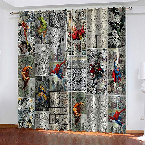 Mar Patrón 2 Paneles Cortinas Opacos Impresas Marvel Spiderman Hulk Aislantes Térmicas Cortina con Ojales Dormitorio Habitación Infantil Estilo Decorativo 150 x 166 cm (LxA)