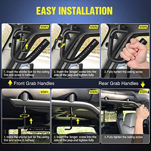Image of Nilight Front Rear Grab Handles Roll Bar Grip for 2007-2018 Wrangler JK | JKU Sports Sahara Rubicon & Unlimited 2007 2008 2009 2010 2011 2012 2013 2014 2015 2016 2017 2018