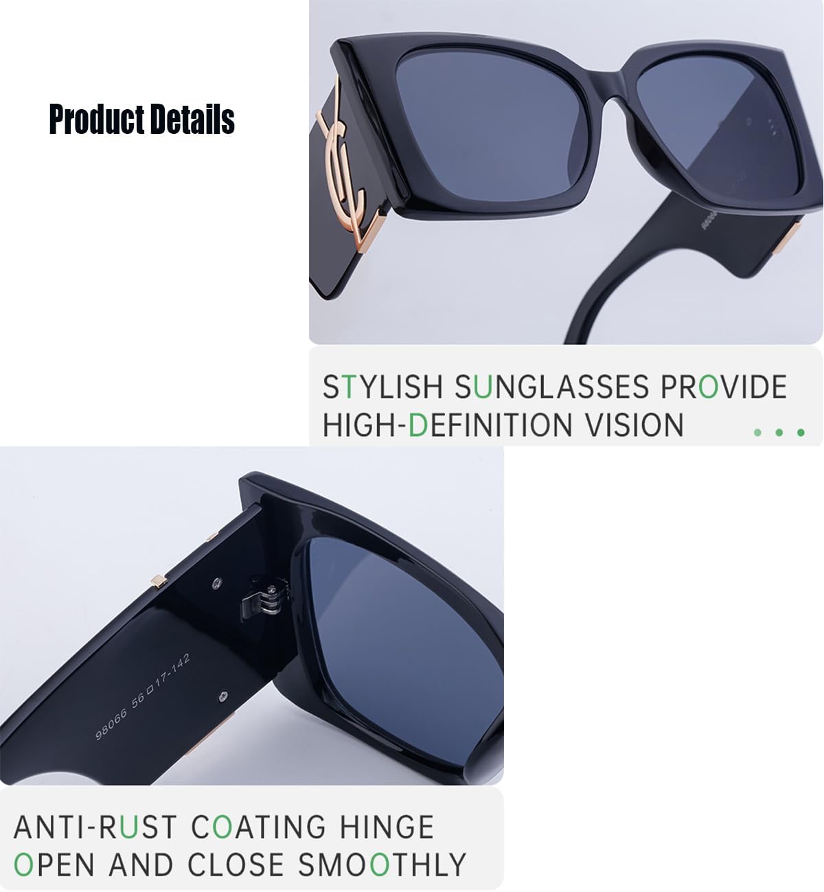 Women's Personality Oversized Cat Eye Sunglasses, Suitable for Photo, Driving, Fishing, UV Protection and Anti-Glare. (Gray/white frame) - Image 7