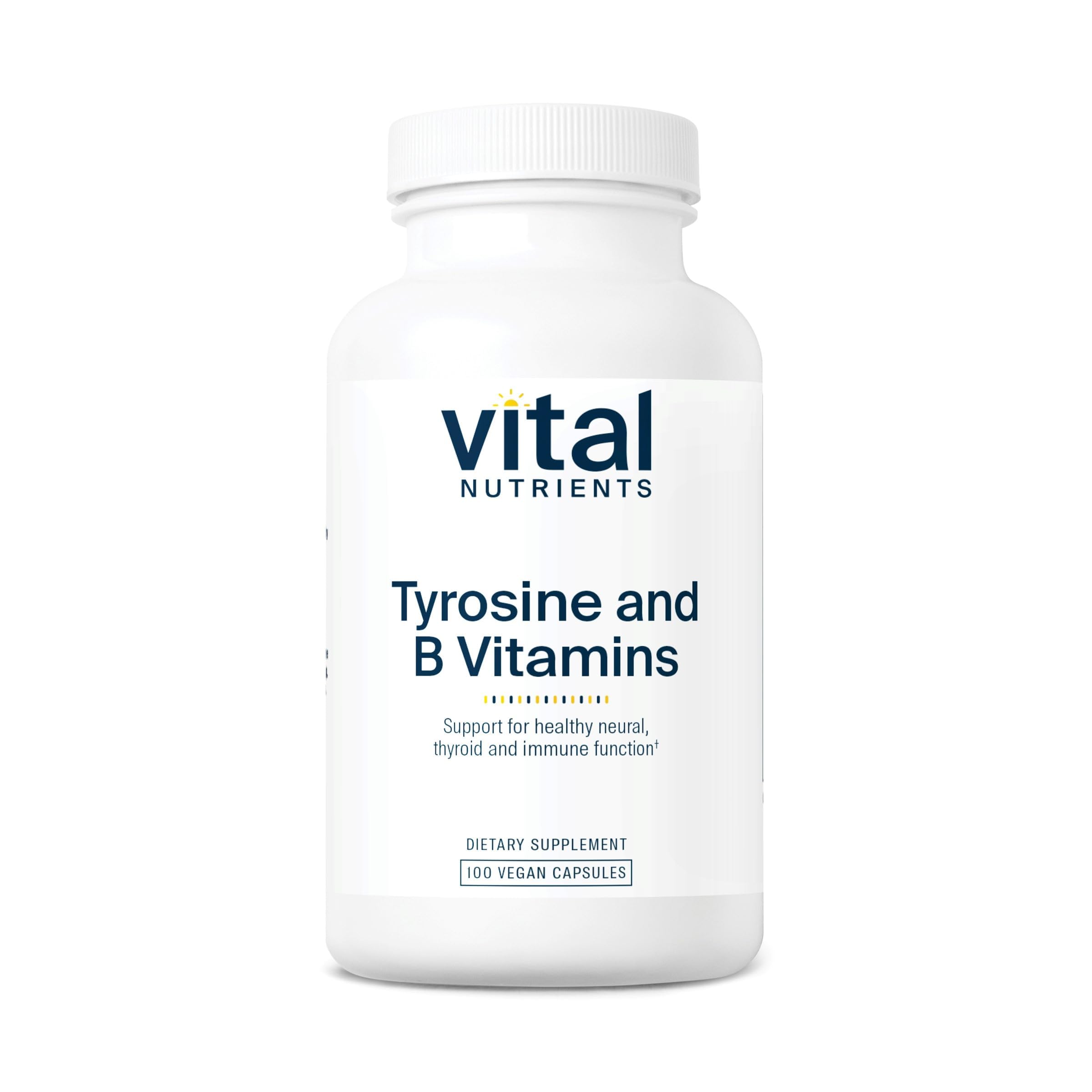 Vital Nutrients Tyrosine and B Vitamins - Thyroid, Immune, and Nerve Support Formula - Adrenal Support Complex - Gluten, Dairy, Soy Free - Non-GMO - 100 Capsules