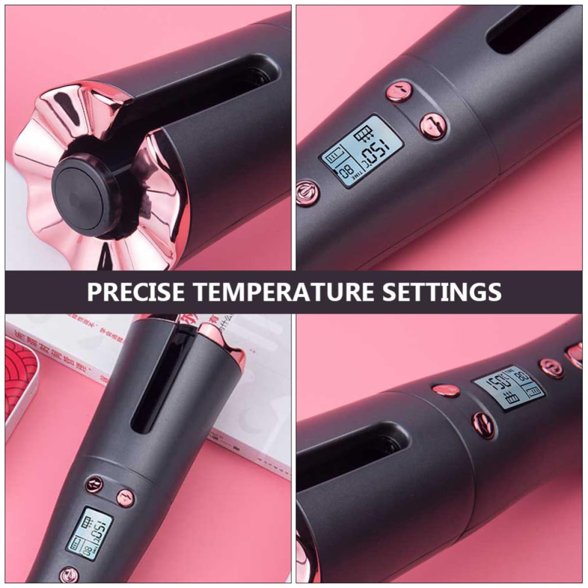 Rizador Automático Inalámbrico, Rizador Profesional de Cerámica Recargable 5200 Mah, Temperatura 150-200 ℃, Pantalla Lcd y Temporizador, para Cabello Largo y Medio
