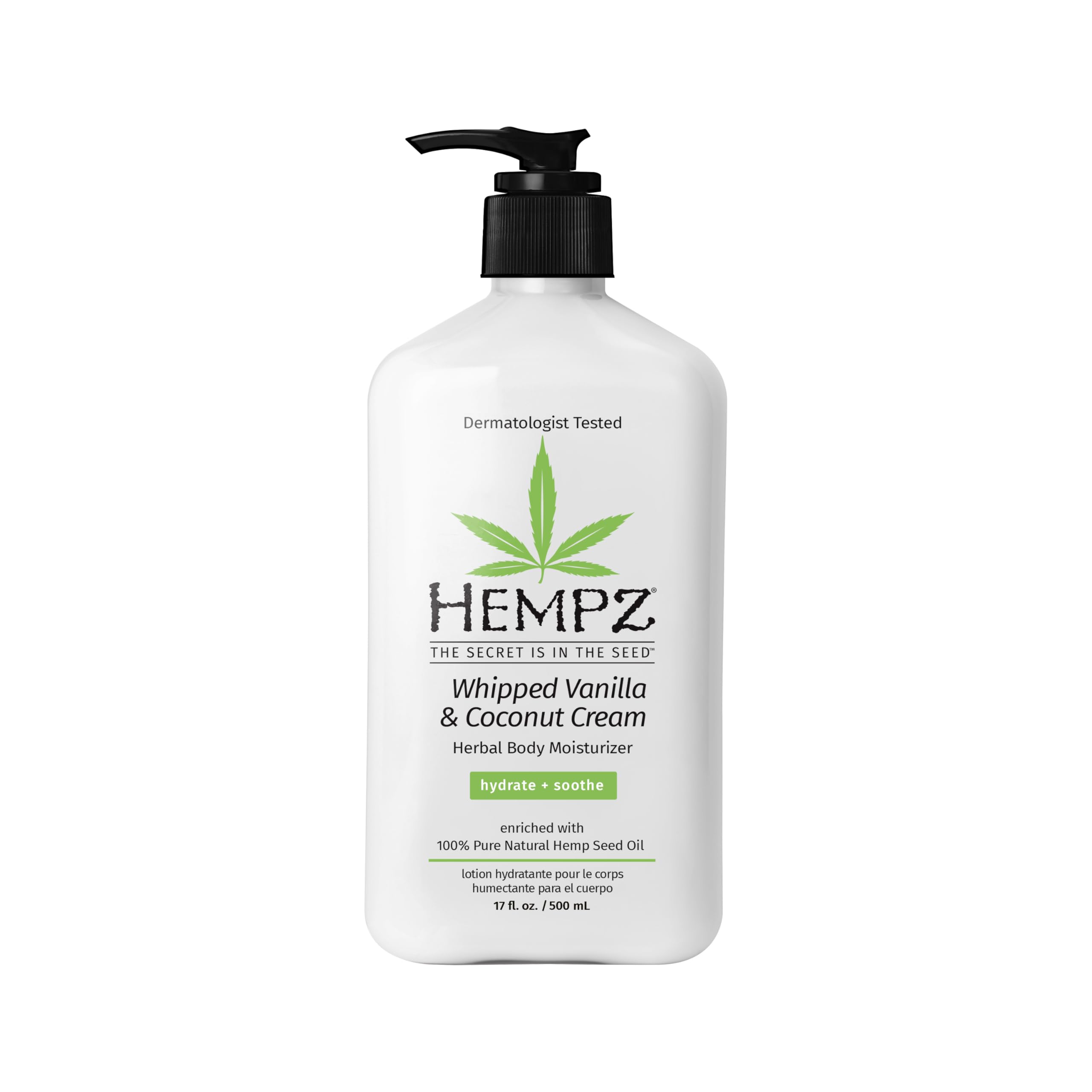 Hempz Whipped Vanilla & Coconut Cream Body & Hand Lotion, Vegan Formula, for Men or Women, 17 oz.