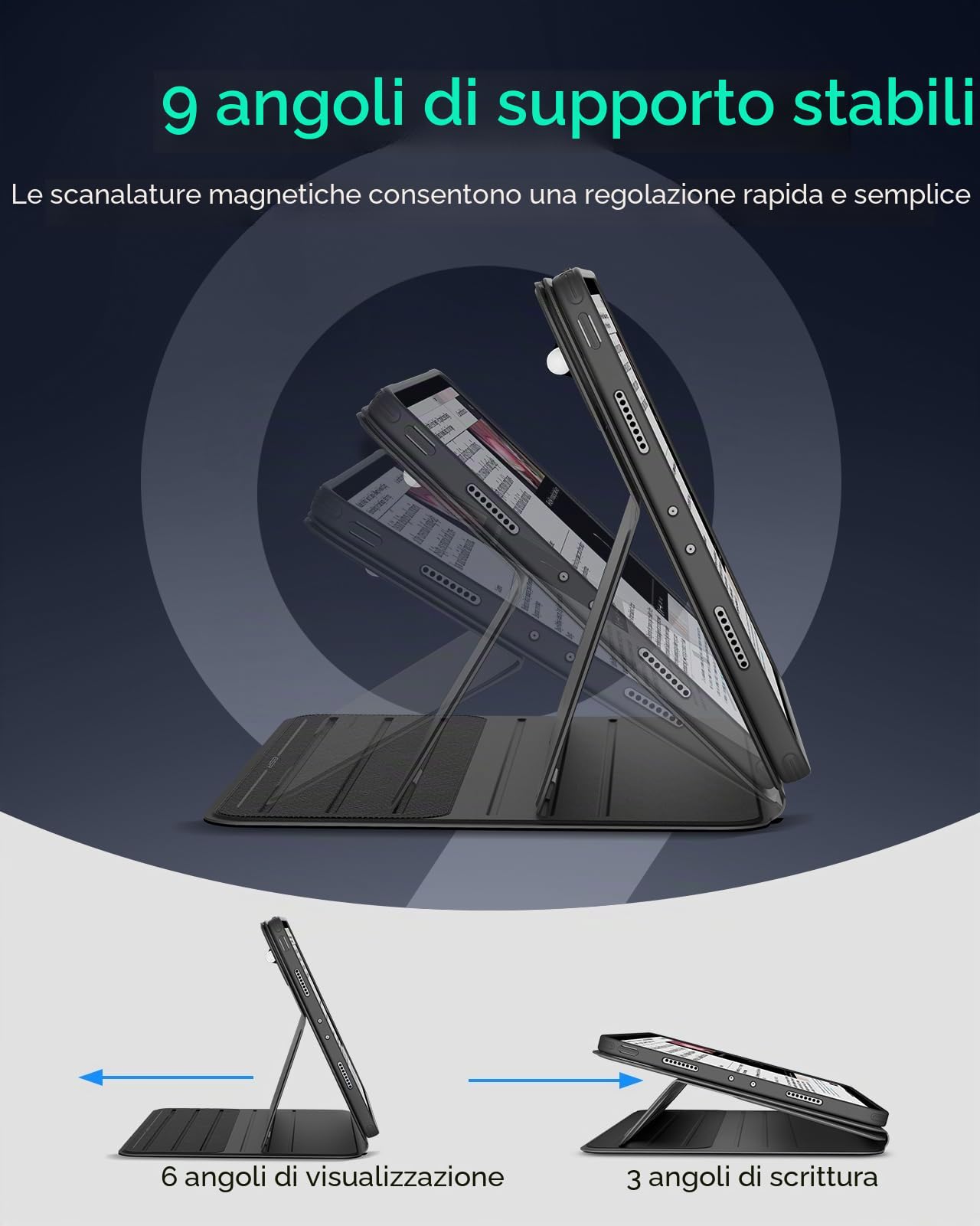 ESR Cover per iPad Pro 11" (2022/2021/2020/2018, 4a/3a/2a/1a Gen), Nero | Custodia Magnetica Rimovibile, Supporto Verticale Regolabile con Visualizzazione Rialzata, 9 Angoli in Piedi, Serie Shift