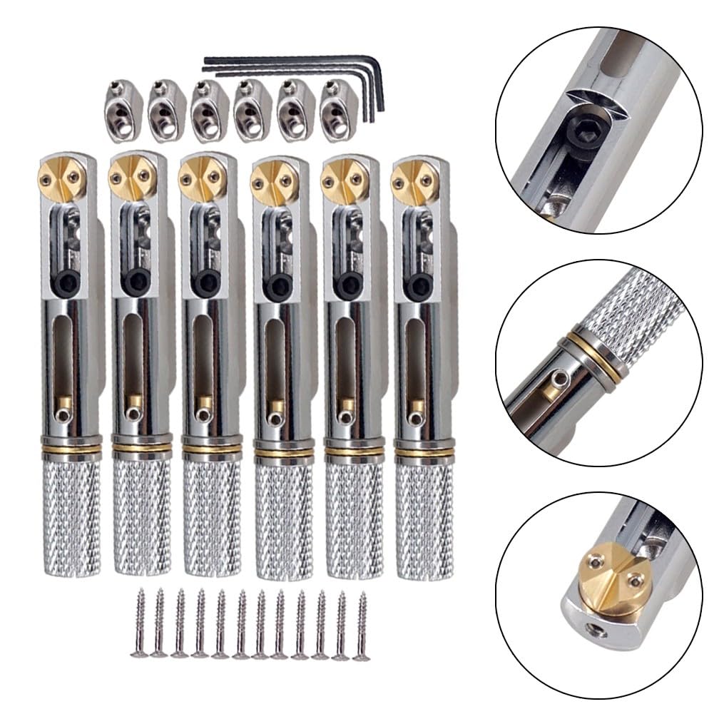 Puente de guitarra sin cabeza para kit de repuesto con 6 cuerdas, accesorio fijo de metal, guitarra eléctrica, color plateado y negro